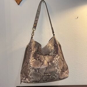 Elaine Turner Snake Print Shoulder Bag - Gray and Brown